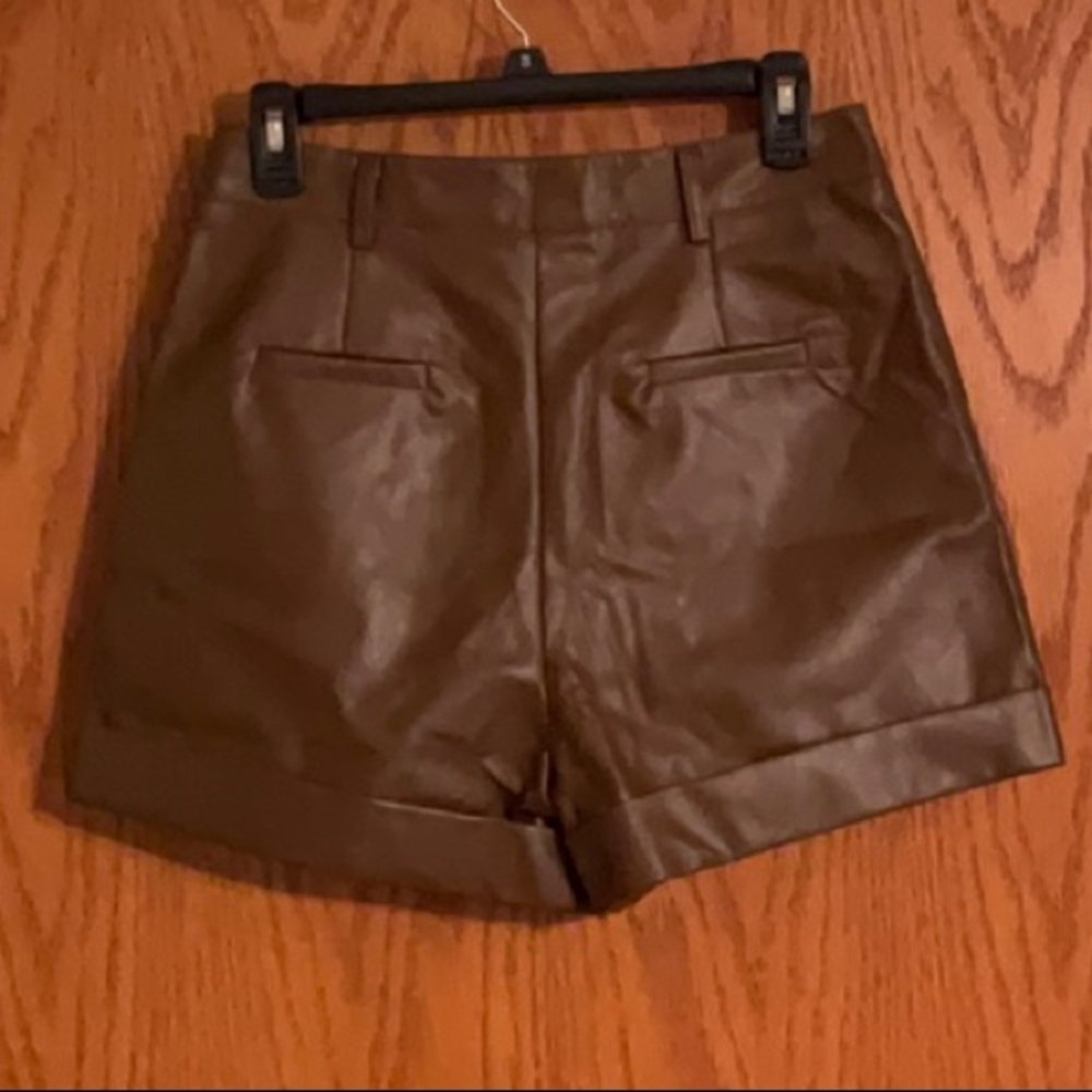 Brown Faux Leather Women Shorts - Picture 3 of 4